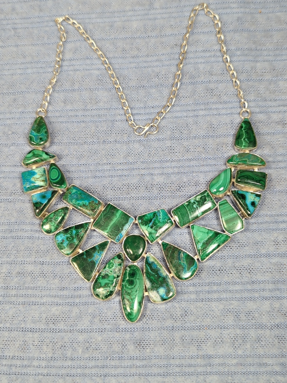Malachite And Chrysocola Large Natural Stone Statement Necklace - Picture 8 of 12